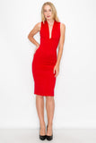 D3417 Sleeveless Cross Back Midi Dress V-Neck Bodycon