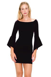 D3518 Bell Sleeve Off Shoulder Mini Dress Bodycon Zipper Back