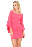 D3518 Bell Sleeve Off Shoulder Mini Dress Bodycon Zipper Back