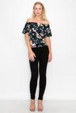RT5446 Floral Off Shoulder Ruffle Bust Sleeveless Top Blouse